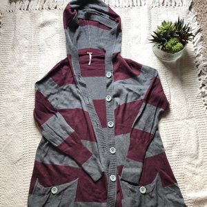 Free People Maroon and Gray Cardigan